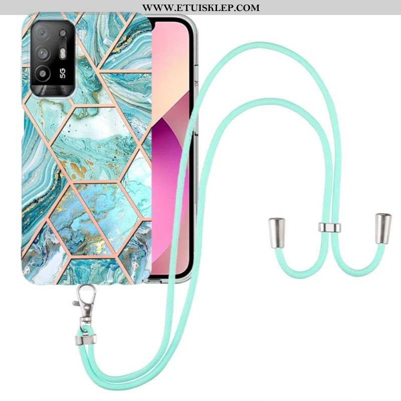 Etui do Oppo A94 5G Marmurowy Geometryczny Z Paskiem